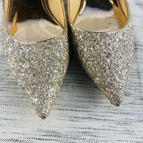 Badgley Mischka Madison II Champagne Glitter Kitten Heels Pointed Toe Size 7 - Picture 5 of 11